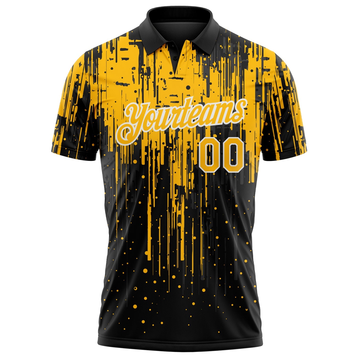 Custom Black Gold-White Dripping Splatter Paint Performance Polo Shirt