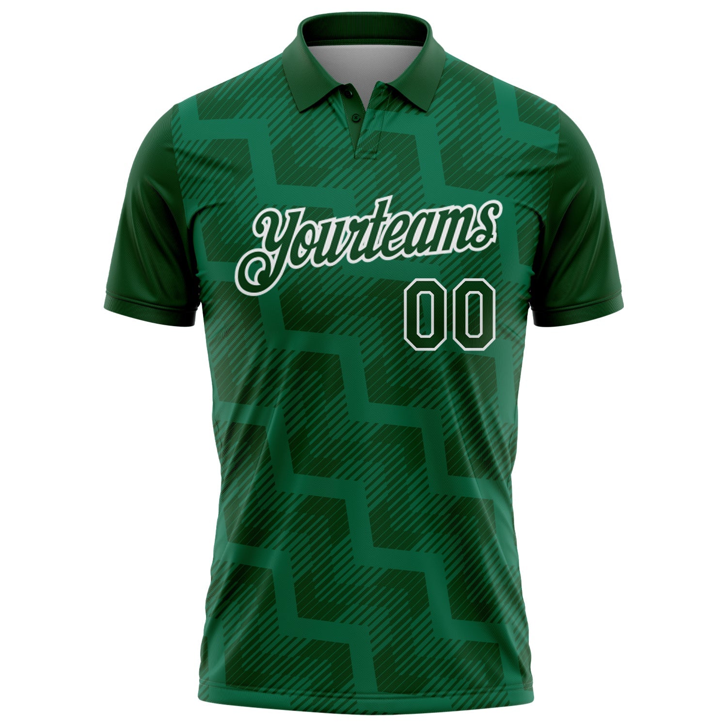 Custom Green Kelly Green-White Geometric Block Diagonal Line Hatching Performance Polo Shirt
