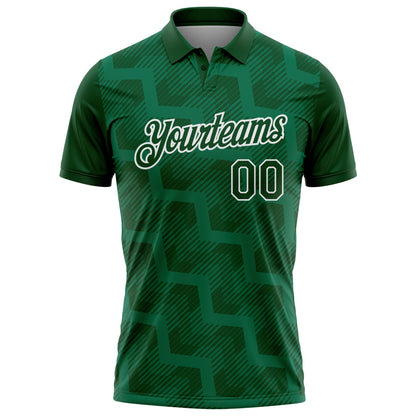 Custom Green Kelly Green-White Geometric Block Diagonal Line Hatching Performance Polo Shirt