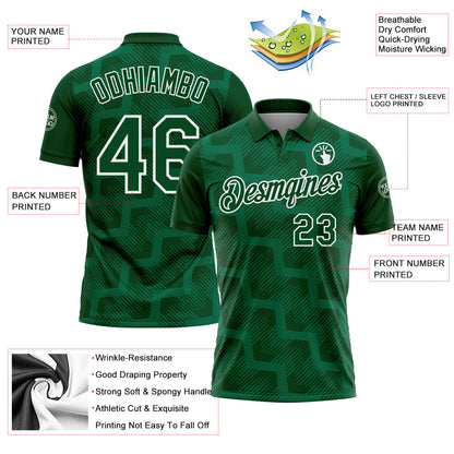 Custom Green Kelly Green-White Geometric Block Diagonal Line Hatching Performance Polo Shirt