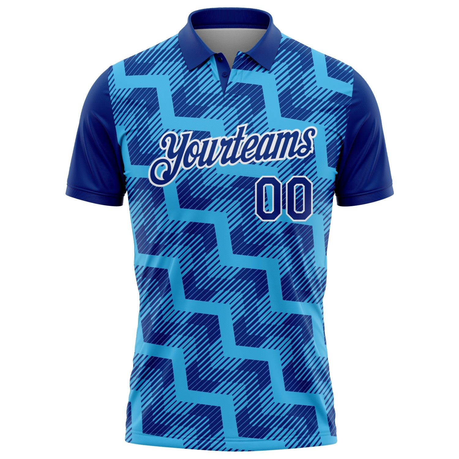 Custom Royal Sky Blue-White Geometric Block Diagonal Line Hatching Performance Polo Shirt