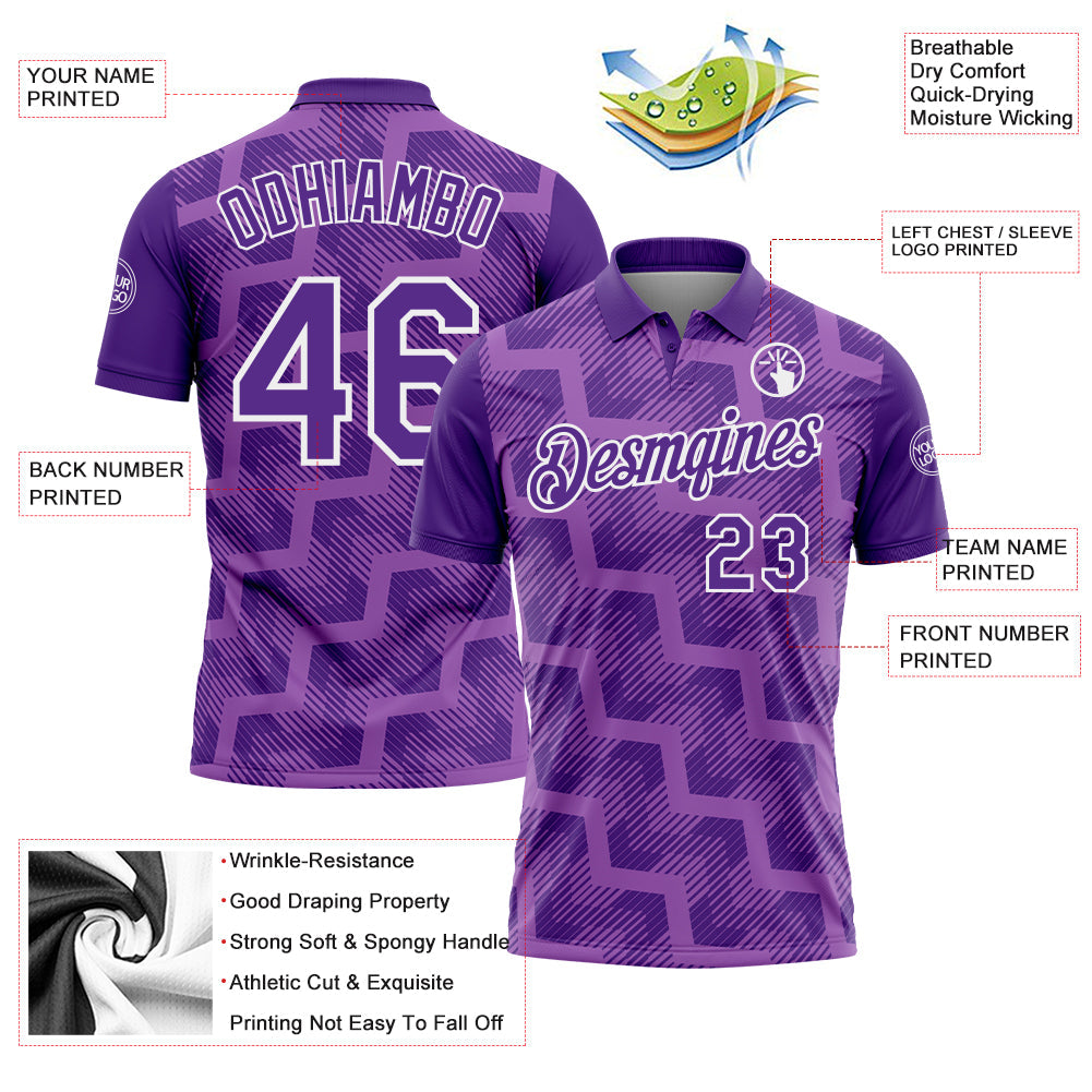 Custom Purple Medium Purple-White Geometric Block Diagonal Line Hatching Performance Polo Shirt
