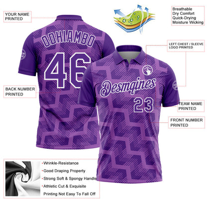 Custom Purple Medium Purple-White Geometric Block Diagonal Line Hatching Performance Polo Shirt