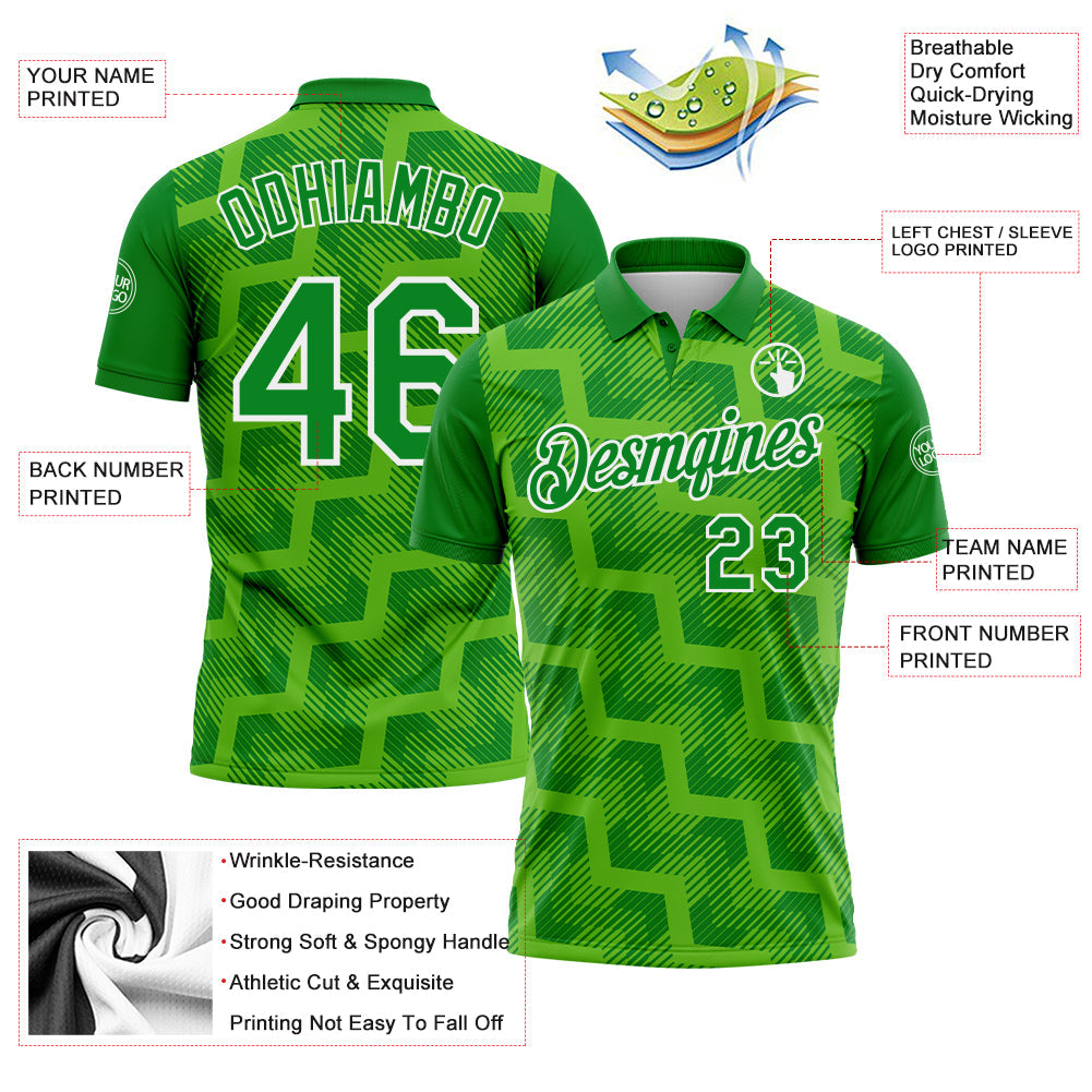 Custom Grass Green Aurora Green-White Geometric Block Diagonal Line Hatching Performance Polo Shirt