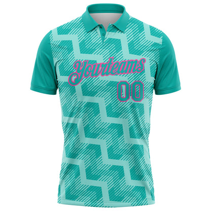 Custom Aqua Ice Blue-Pink Geometric Block Diagonal Line Hatching Performance Polo Shirt