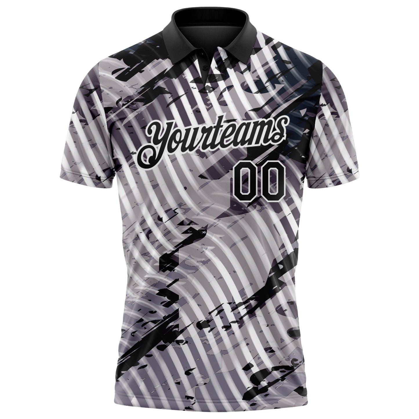 Custom Black Gray-White Abstract Grunge Splatter Diagonal Stripe Performance Polo Shirt