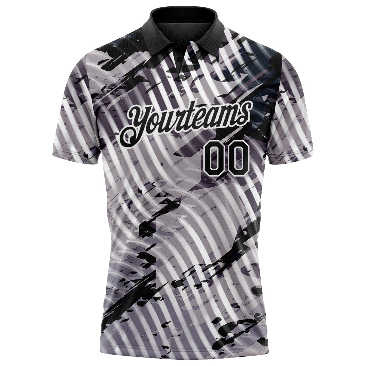 Custom Black Gray-White Abstract Grunge Splatter Diagonal Stripe Performance Polo Shirt