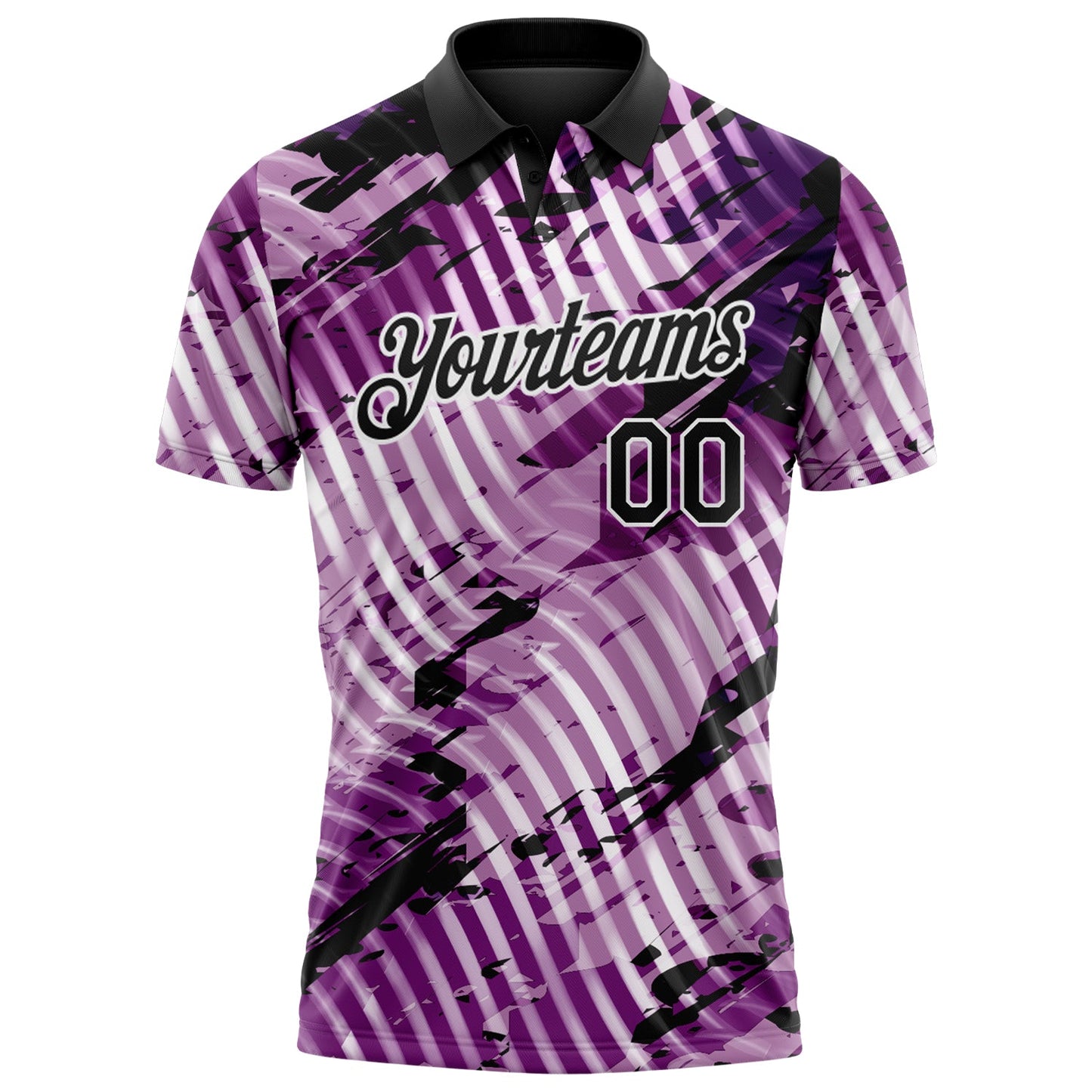 Custom Black Light Purple-White Abstract Grunge Splatter Diagonal Stripe Performance Polo Shirt