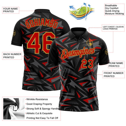 Custom Black Red Steel Gray-Old Gold Cyber Mecha E-sport Geometric Shards Spike Performance Polo Shirt