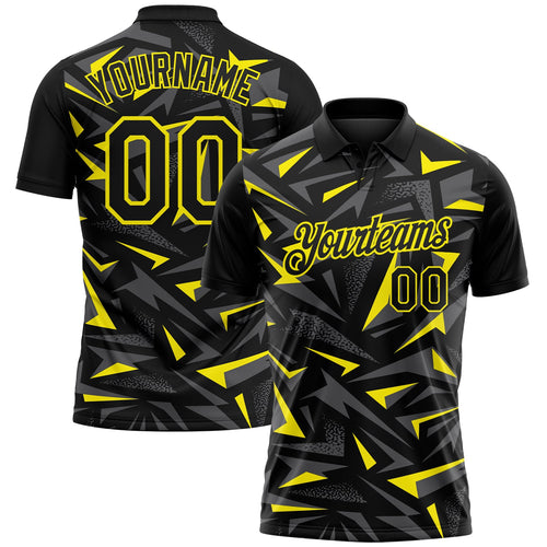 Custom Black Steel Gray-Light Yellow Cyber Mecha E-sport Geometric Shards Spike Performance Polo Shirt