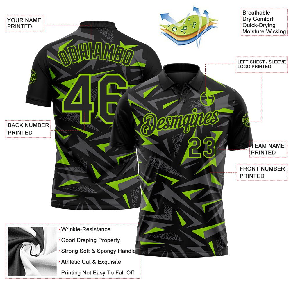 Custom Black Steel Gray-Neon Green Cyber Mecha E-sport Geometric Shards Spike Performance Polo Shirt