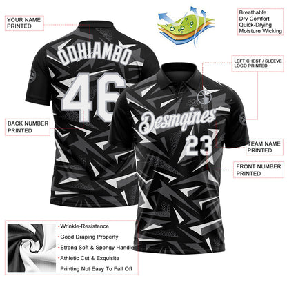 Custom Black White Steel Gray-Gray Cyber Mecha E-sport Geometric Shards Spike Performance Polo Shirt
