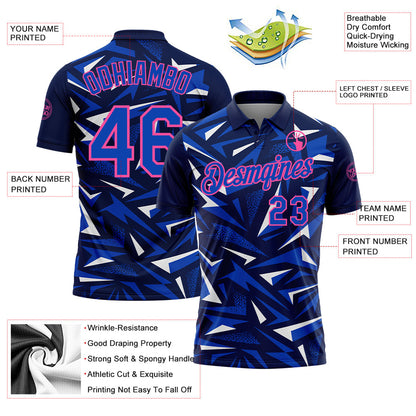 Custom Navy Thunder Blue White-Pink Cyber Mecha E-sport Geometric Shards Spike Performance Polo Shirt