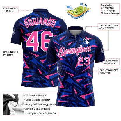 Custom Navy Pink Thunder Blue-White Cyber Mecha E-sport Geometric Shards Spike Performance Polo Shirt