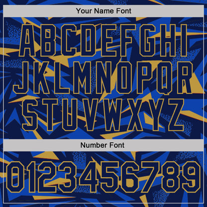 Custom Navy Thunder Blue-Old Gold Cyber Mecha E-sport Geometric Shards Spike Performance Polo Shirt