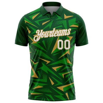 Custom Green White Grass Green-Old Gold Cyber Mecha E-sport Geometric Shards Spike Performance Polo Shirt