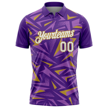 Custom Purple White Medium Purple-Old Gold Cyber Mecha E-sport Geometric Shards Spike Performance Polo Shirt