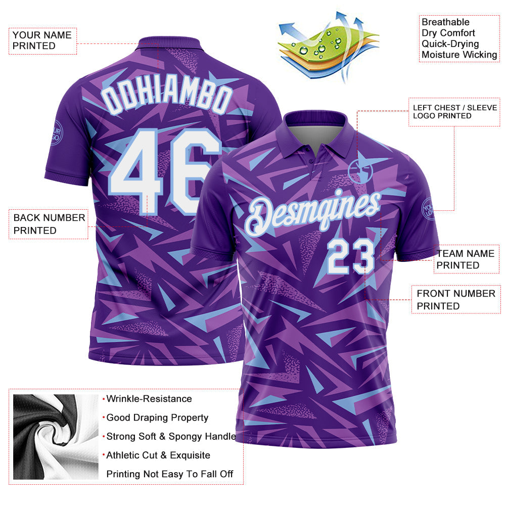Custom Purple White Medium Purple-Light Blue Cyber Mecha E-sport Geometric Shards Spike Performance Polo Shirt