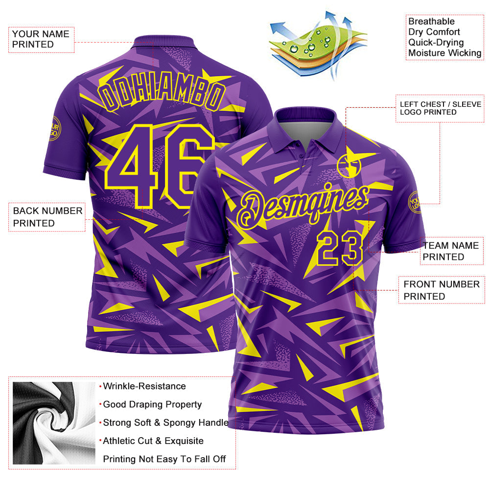 Custom Purple Medium Purple-Light Yellow Cyber Mecha E-sport Geometric Shards Spike Performance Polo Shirt