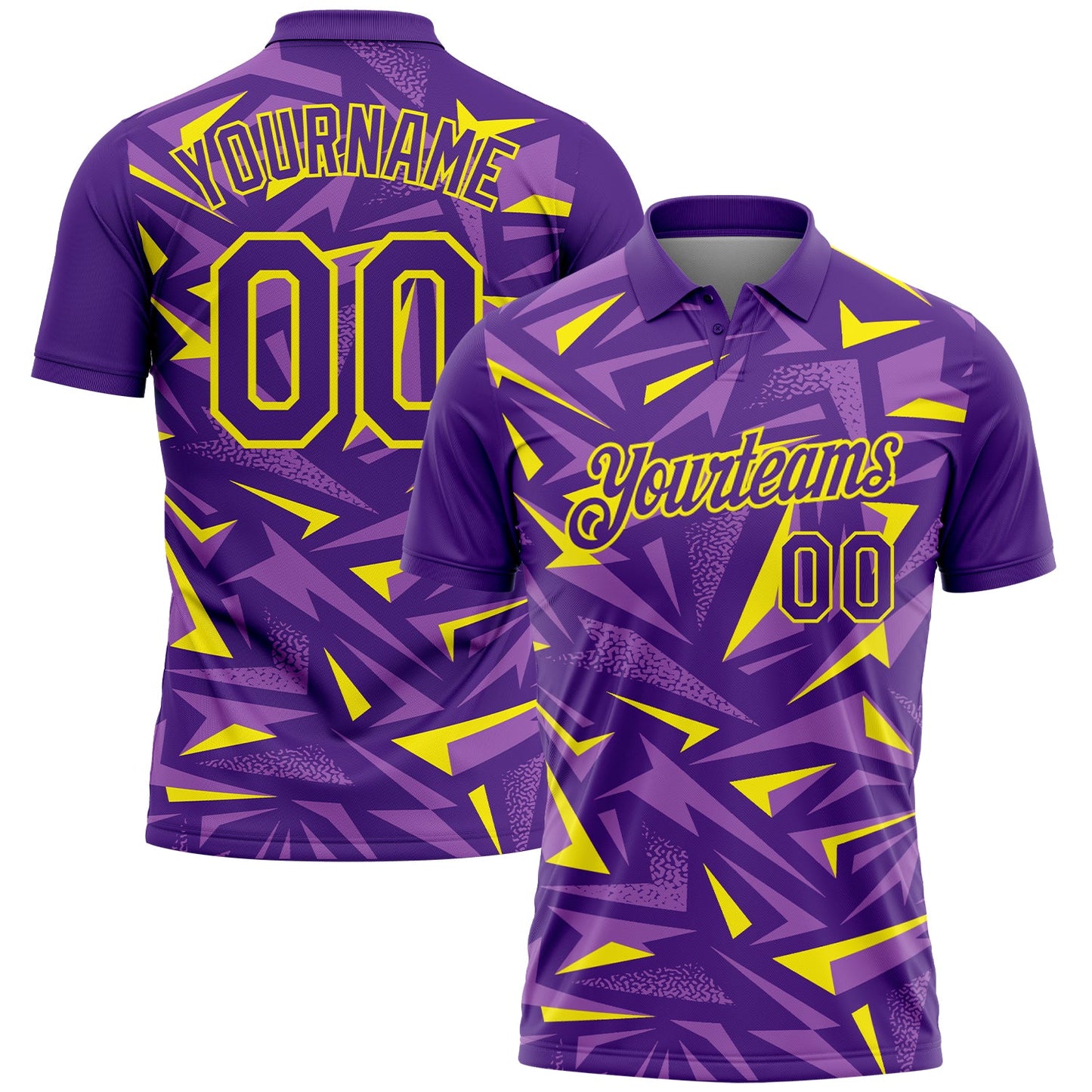 Custom Purple Medium Purple-Light Yellow Cyber Mecha E-sport Geometric Shards Spike Performance Polo Shirt