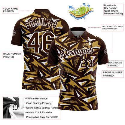 Custom Brown Old Gold-White Cyber Mecha E-sport Geometric Shards Spike Performance Polo Shirt