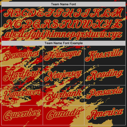 Custom Black Red-Old Gold Brush Stroke Shatter Splatter Performance Polo Shirt