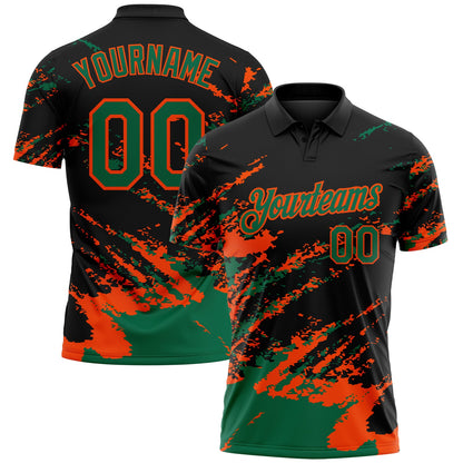 Custom Black Kelly Green-Orange Brush Stroke Shatter Splatter Performance Polo Shirt