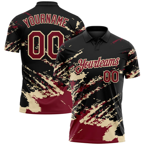 Custom Black Crimson-Cream Brush Stroke Shatter Splatter Performance Polo Shirt