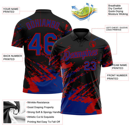Custom Black Royal-Red Brush Stroke Shatter Splatter Performance Polo Shirt