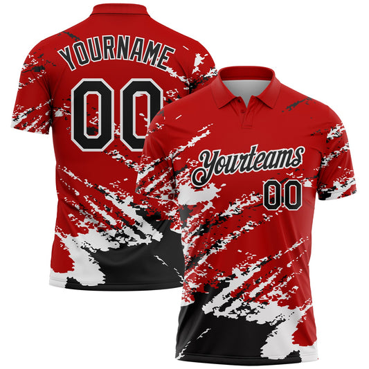 Custom Red Black-White Brush Stroke Shatter Splatter Performance Polo Shirt