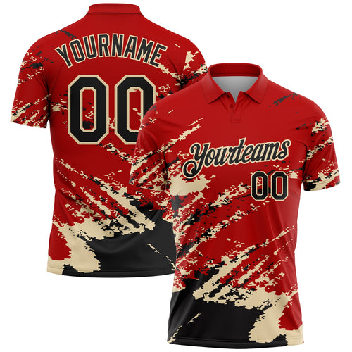 Custom Red Black-Cream Brush Stroke Shatter Splatter Performance Polo Shirt