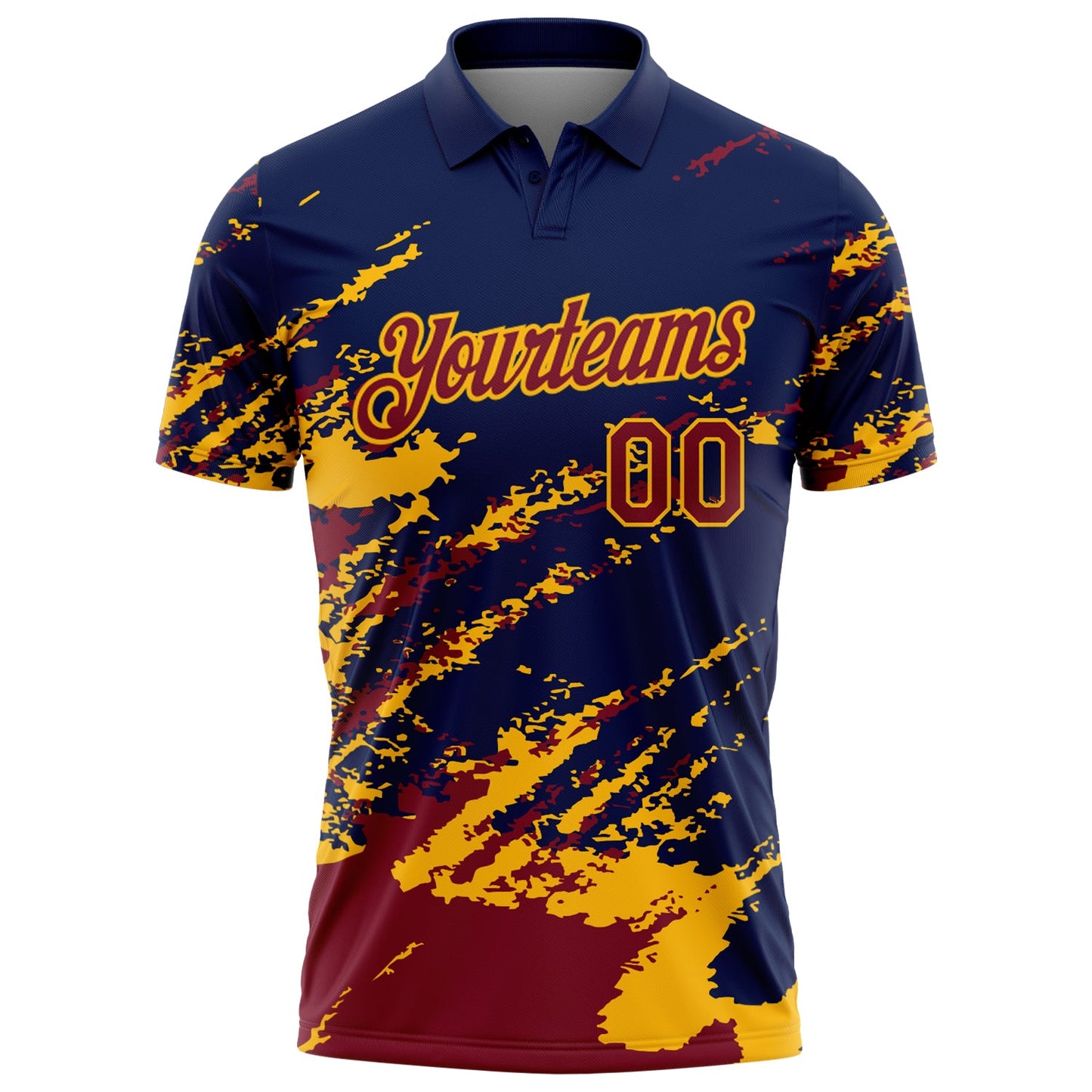 Custom Navy Crimson-Gold Brush Stroke Shatter Splatter Performance Polo Shirt