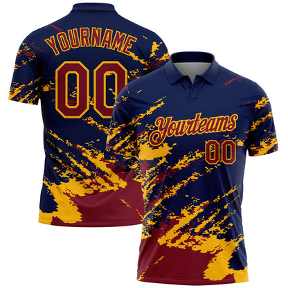 Custom Navy Crimson-Gold Brush Stroke Shatter Splatter Performance Polo Shirt