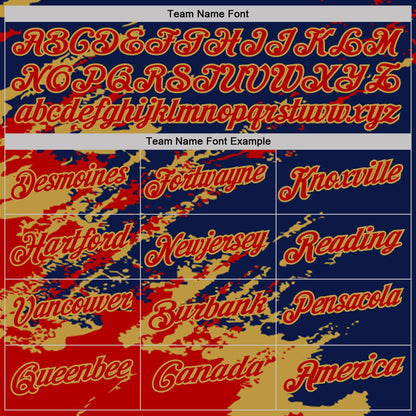 Custom Navy Red-Old Gold Brush Stroke Shatter Splatter Performance Polo Shirt