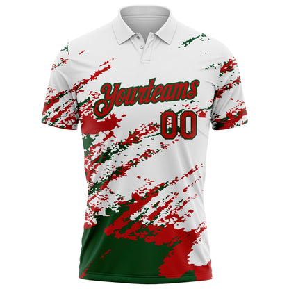 Custom White Red-Green Brush Stroke Shatter Splatter Performance Polo Shirt