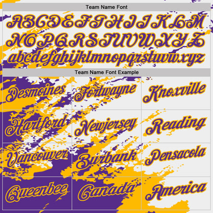 Custom White Purple-Gold Brush Stroke Shatter Splatter Performance Polo Shirt