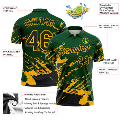 Custom Green Black-Gold Brush Stroke Shatter Splatter Performance Polo Shirt