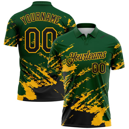 Custom Green Black-Gold Brush Stroke Shatter Splatter Performance Polo Shirt