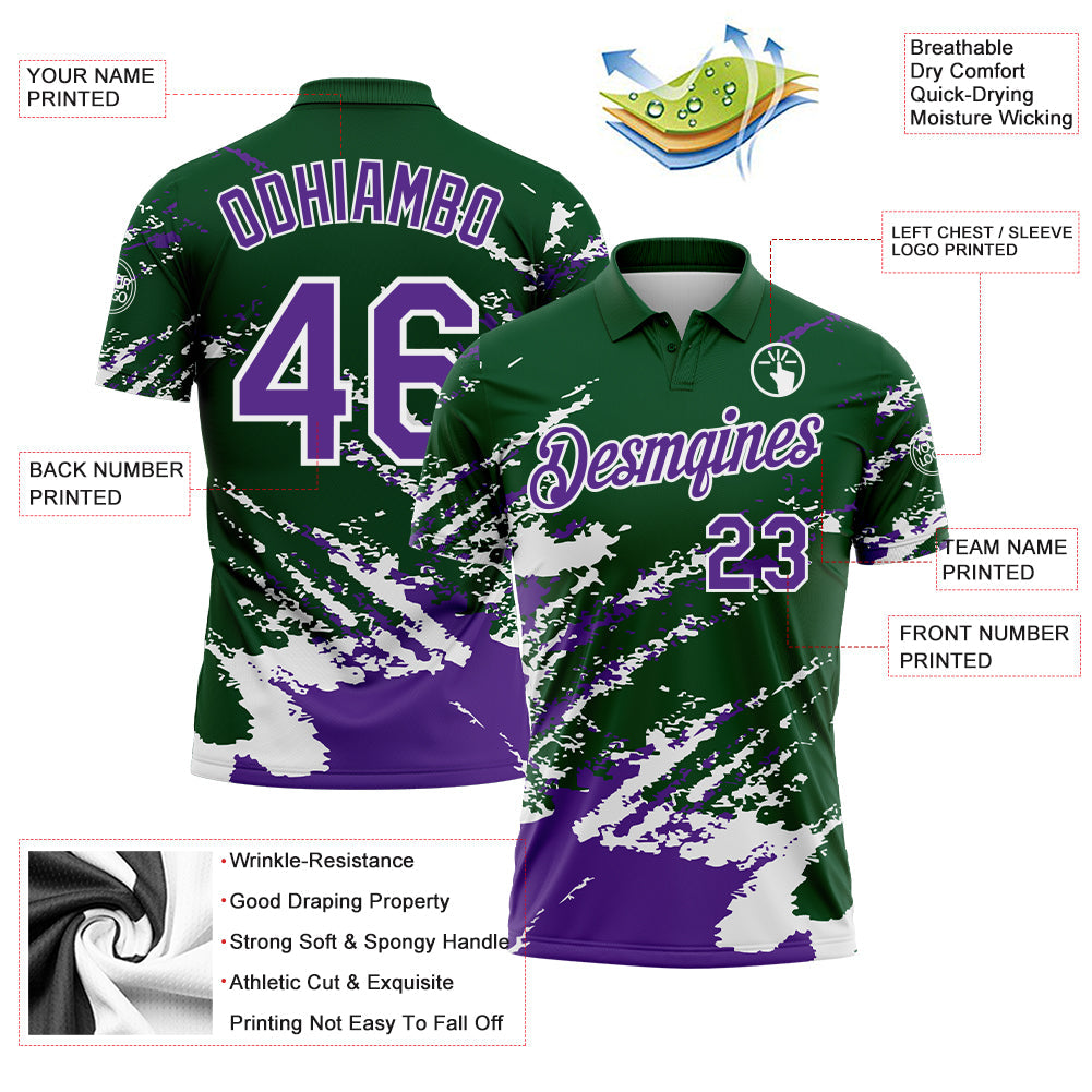 Custom Green Purple-White Brush Stroke Shatter Splatter Performance Polo Shirt