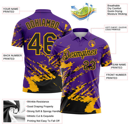 Custom Purple Black-Gold Brush Stroke Shatter Splatter Performance Polo Shirt