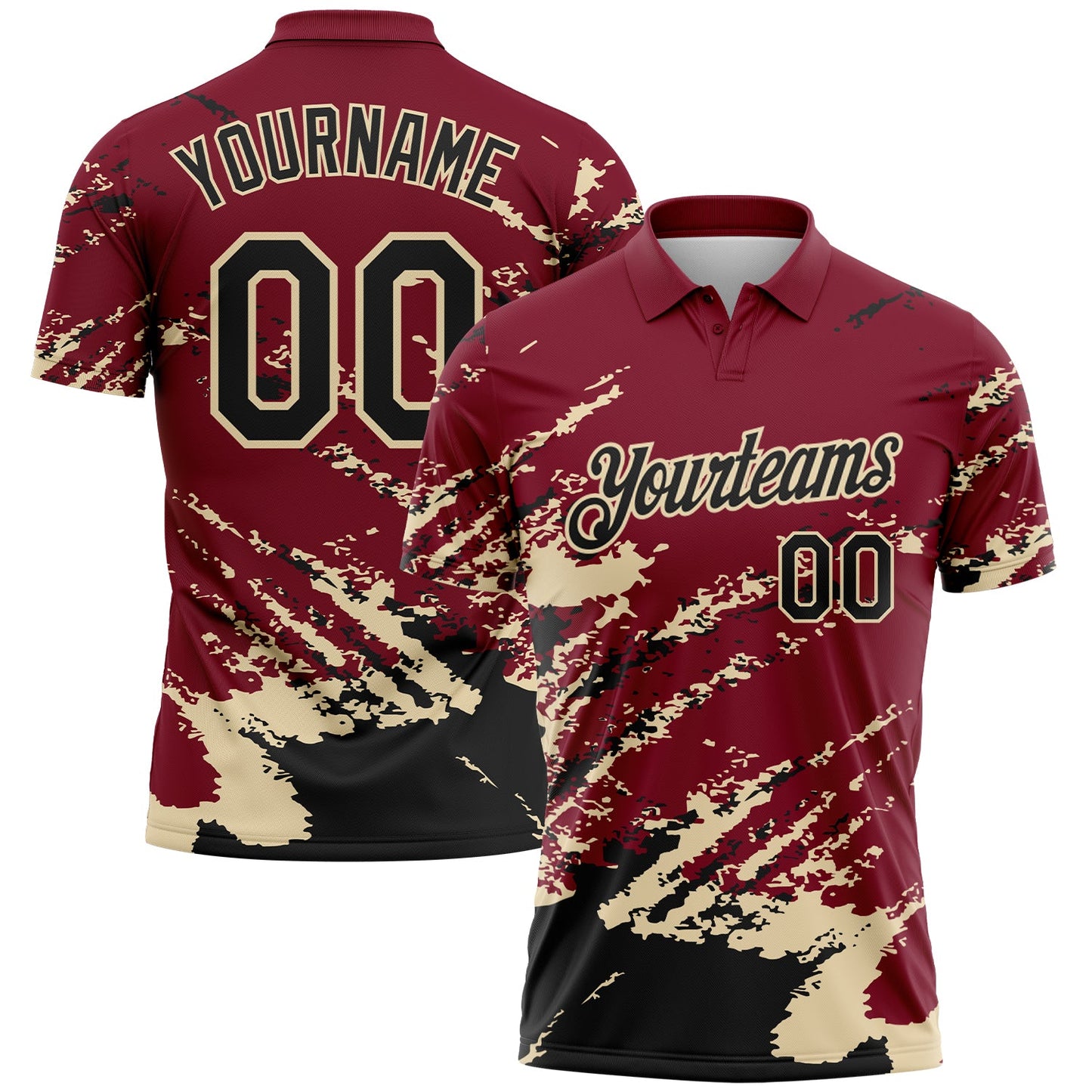 Custom Crimson Black-Cream Brush Stroke Shatter Splatter Performance Polo Shirt