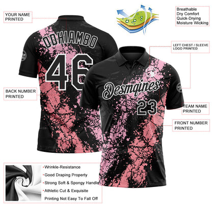 Custom Black Light Pink Medium Pink-White Dripping Splatter Cracked Texture Performance Polo Shirt
