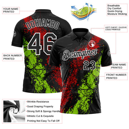 Custom Black Red Neon Green-White Dripping Splatter Cracked Texture Performance Polo Shirt