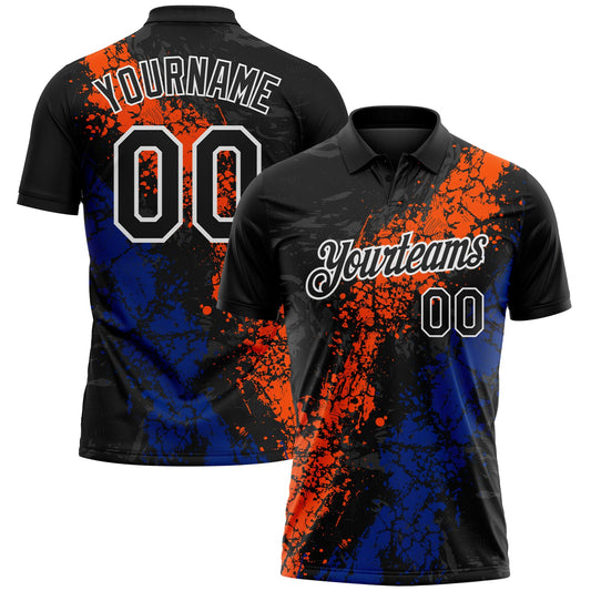 Custom Black Orange Royal-White Dripping Splatter Cracked Texture Performance Polo Shirt