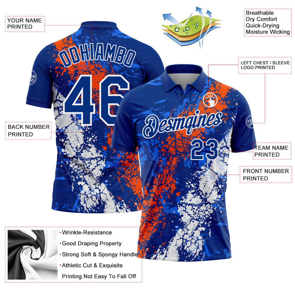 Custom Royal Orange-White Dripping Splatter Cracked Texture Performance Polo Shirt