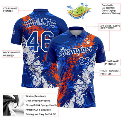 Custom Royal Orange-White Dripping Splatter Cracked Texture Performance Polo Shirt