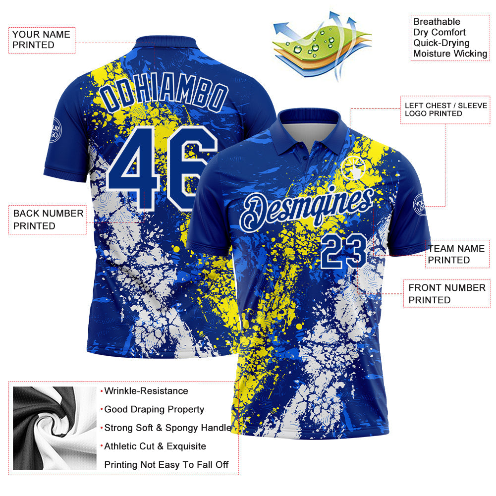 Custom Royal Light Yellow-White Dripping Splatter Cracked Texture Performance Polo Shirt