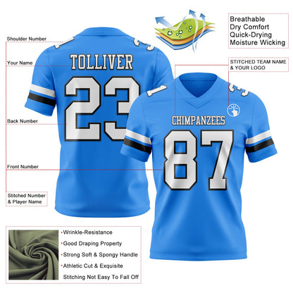 Custom Powder Blue White-Black Authentic Football Jersey