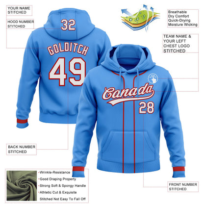 Custom Stitched Powder Blue White-Red Baseball Pullover Sweatshirt Hoodie