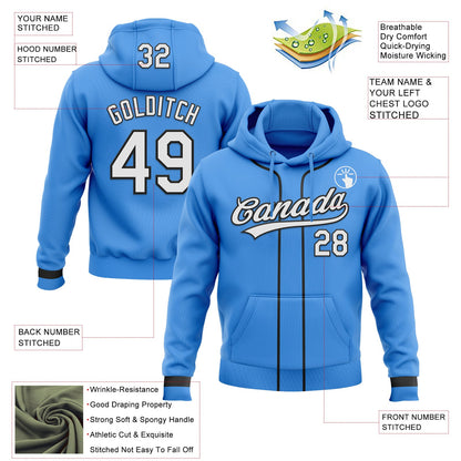 Custom Stitched Powder Blue White-Black Baseball Pullover Sweatshirt Hoodie